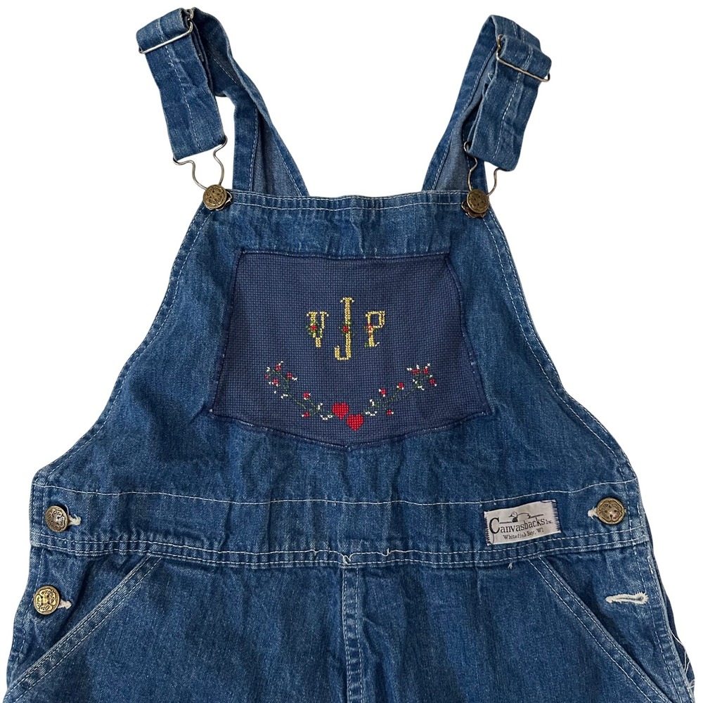 Vintage OshKosh Bgosh Canvasbacks Denim Overall Dress Embroidered VJP‎ Size 11 - Picture 2 of 9